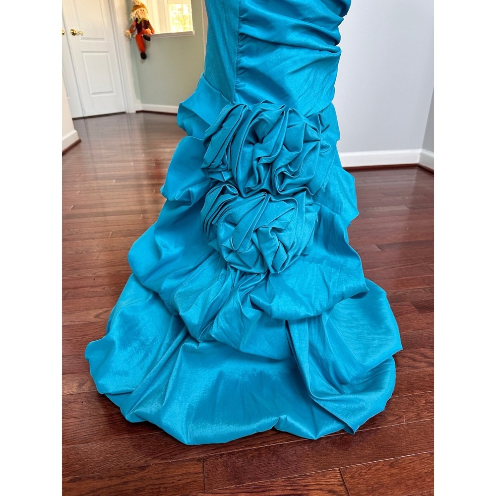 Vintage Let's Fashion Blue Layered Rouched Mermaid Gown Formal Dress Size XS - Picture 4 of 11